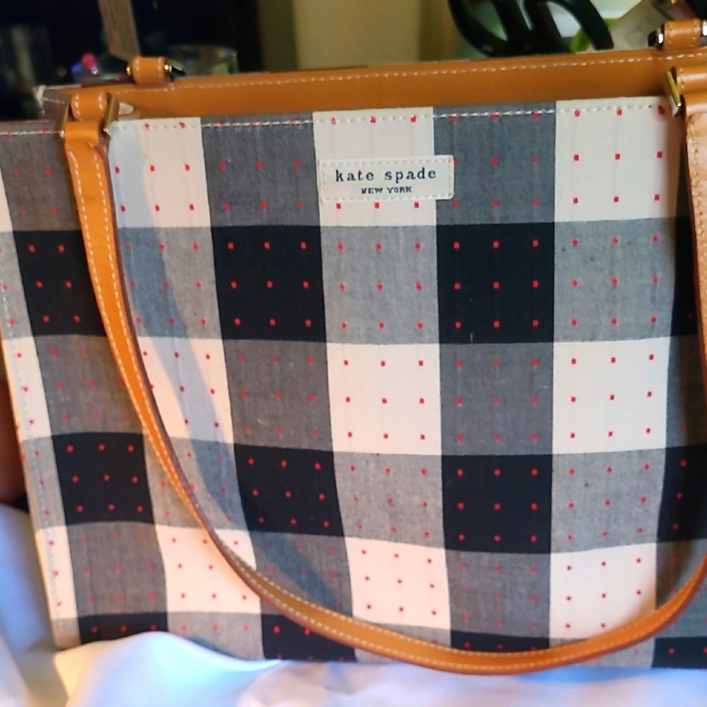 Kate Spade Black and Cream Plaid With Red Doted Accents Women's Bag